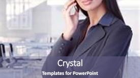  Presentation with classy - Slide deck featuring elegant attractive brunette caucasian businesswoman with mobile phone standing at classy business office smiling looking at camera copyspace suit background and a ocean colored foreground