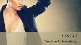  Presentation with makeup fashion model applying lipstick - Theme featuring elegant black - fashion young model man portrait background and a  colored foreground