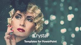  Presentation with lipstick - PPT layouts having elegant blond retro woman with red lipstick wearing little hat with veil background and a ocean colored foreground