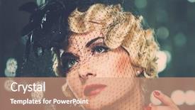  Presentation with lipstick - Slides enhanced with elegant blond retro woman with red lipstick wearing little hat with veil background and a coral colored foreground