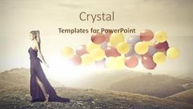  Presentation with grace - Presentation theme consisting of elegant blonde woman walking in a large grace field with some balloons background and a lemonade colored foreground