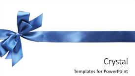  Presentation with gift ribbon - Colorful PPT theme enhanced with elegant blue - color gift satin ribbon bow backdrop and a white colored foreground