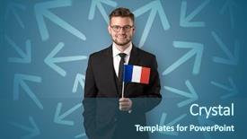  Presentation with cheerful - PPT theme having elegant boy standing with flag background and a ocean colored foreground