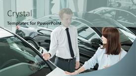  Presentation with car sales - Colorful PPT layouts enhanced with elegant-brunette-female-consumer backdrop and a light blue colored foreground
