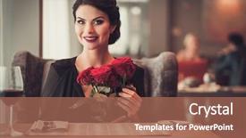  Presentation with red roses rose garden - Slides enhanced with elegant brunette lady with bouquet background and a coral colored foreground