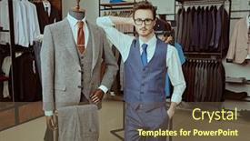  Presentation with fashion - Presentation theme featuring elegant-business-style-and-men background and a tawny brown colored foreground