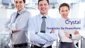  Presentation with positivity - Colorful PPT theme enhanced with elegant business team standing cross-armed expressing positivity and strong influence backdrop and a sky blue colored foreground