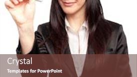  Presentation with writing pen - PPT theme consisting of elegant business woman writing with a black pen background and a tawny brown colored foreground