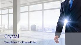  Presentation with modern elegant - Beautiful theme featuring elegant businessman against modern ofiice backdrop and a sky blue colored foreground