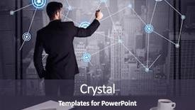  Presentation with connecting dots - Slide deck with elegant businessman connecting blue circle background and a tawny brown colored foreground