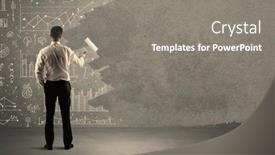  Presentation with paint roller - PPT theme featuring elegant-businessman-covering-pie-charts background and a gray colored foreground