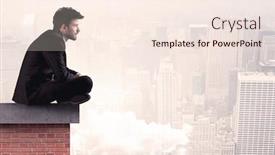  Presentation with modern elegant - Amazing presentation theme having elegant businessman in modern suit sitting on the top of a brick building looking over the cityscape with clouds concept backdrop and a cream colored foreground