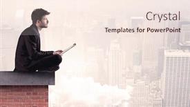  Presentation with modern elegant - Beautiful PPT theme featuring elegant businessman in modern suit sitting on the top of a brick building looking over the cityscape with clouds concept backdrop and a cream colored foreground