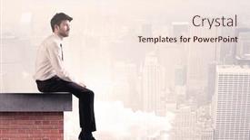  Presentation with modern elegant - Slides enhanced with elegant businessman in modern suit sitting on the top of a brick building looking over the cityscape with clouds concept background and a cream colored foreground