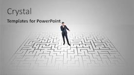  Presentation with maze - Presentation design consisting of elegant businessman looking for a solution in a middle of a maze background and a light gray colored foreground