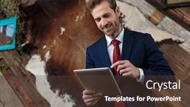  Presentation with tab - Slide deck consisting of elegant-businessman-smiling-and-holding background and a tawny brown colored foreground