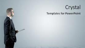  Presentation with elegant - PPT theme featuring elegant businessman standing and presenting background and a light gray colored foreground