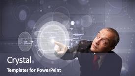  Presentation with high technology - Audience pleasing PPT theme consisting of elegant businessman touching abstract high backdrop and a  colored foreground