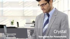  Presentation with lobby - Slide deck consisting of elegant businessman using cellphone in office lobby background and a gray colored foreground