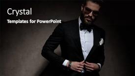  Presentation with elegant - Presentation design featuring elegant-businessman-wearing-sunglasses-sitting background and a wine colored foreground