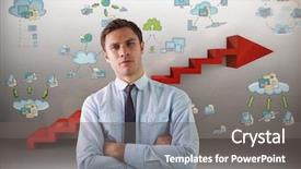  Presentation with steps - Slide deck consisting of elegant businessman with arms crossed in office against digitally generated image of steps moving up background and a gray colored foreground