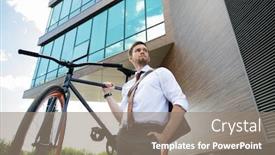  Presentation with modern elegant - Presentation theme consisting of elegant-businessman-with-bicycle-standing background and a gray colored foreground