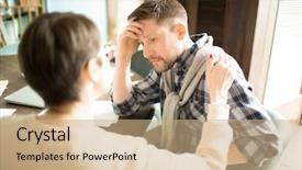  Presentation with soothing - Amazing slide deck having elegant businesswoman soothing exhausted male backdrop and a coral colored foreground