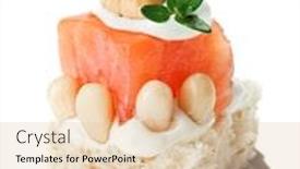  Presentation with nut - Beautiful presentation theme featuring elegant canape with salmon roll toast thyme twig and hazel nut isolated on white backdrop and a lemonade colored foreground