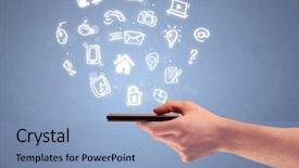  Presentation with social media - Audience pleasing PPT theme consisting of elegant caucasian white hand holding backdrop and a light blue colored foreground