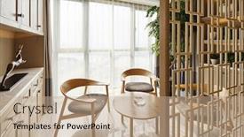  Presentation with modern elegant - PPT layouts with elegant chairs in modern rest room background and a coral colored foreground