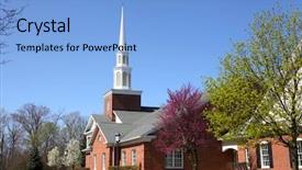  Presentation with time - Audience pleasing PPT theme consisting of elegant church building in spring backdrop and a light blue colored foreground