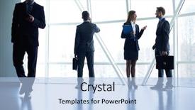  Presentation with management review meeting - PPT theme enhanced with elegant colleagues communicating at meeting background and a light blue colored foreground