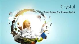  Presentation with eco - Slide set consisting of elegant-confident-businesswoman-as-symbol background and a arctic colored foreground