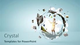  Presentation with eco - Theme enhanced with elegant-confident-businesswoman-as-symbol background and a sky blue colored foreground