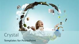  Presentation with eco - Theme consisting of elegant-confident-businesswoman-as-symbol background and a sky blue colored foreground