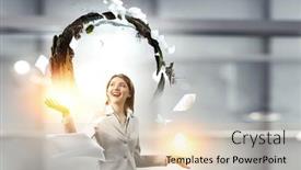  Presentation with eco - Slide deck featuring elegant-confident-businesswoman-as-symbol background and a lemonade colored foreground