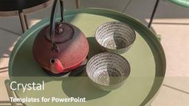  Presentation with modern chinese - Colorful slide deck enhanced with elegant-corner-of-a-terrace backdrop and a mint green colored foreground