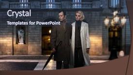  Presentation with coats - PPT theme featuring elegant couple in coats against building facade in evening background and a tawny brown colored foreground