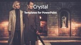  Presentation with coats - Slide set with elegant couple in coats against building facade in evening background and a dark gray colored foreground