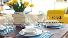  Presentation with dining table - Cool new PPT theme with elegant dining - table served with dishes backdrop and a  colored foreground