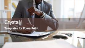  Presentation with director - Cool new slide set with elegant director of business company backdrop and a tawny brown colored foreground