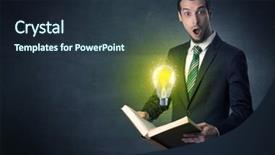  Presentation with 3d book - Theme enhanced with elegant discipline - businessman holding book with bulb background and a  colored foreground
