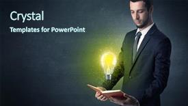  Presentation with bulb - PPT theme featuring elegant discipline - businessman holding book with bulb background and a  colored foreground