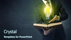  Presentation with 3d book - Colorful slide set enhanced with elegant discipline - businessman holding book with bulb backdrop and a  colored foreground