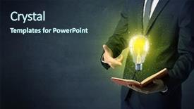  Presentation with bulb - PPT theme having elegant discipline - businessman holding book with bulb background and a  colored foreground