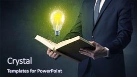  Presentation with bulb - Presentation featuring elegant discipline - businessman holding book with bulb background and a  colored foreground