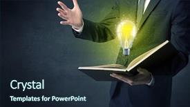  Presentation with bulb - Theme having elegant discipline - businessman holding book with bulb background and a  colored foreground