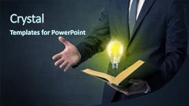  Presentation with bulb - Colorful slides enhanced with elegant discipline - businessman holding book with bulb backdrop and a  colored foreground