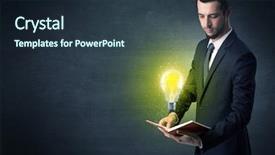  Presentation with book curved into heart - Beautiful PPT theme featuring elegant discipline - businessman holding book with bulb backdrop and a  colored foreground