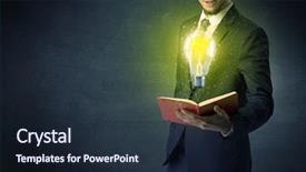  Presentation with chapter book - Presentation design with elegant discipline - businessman holding book with bulb background and a  colored foreground